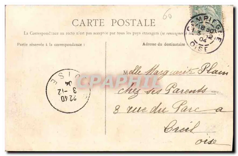 Compiègne — Porta Chapelle — Edição Nouvelles Galeries - Verso