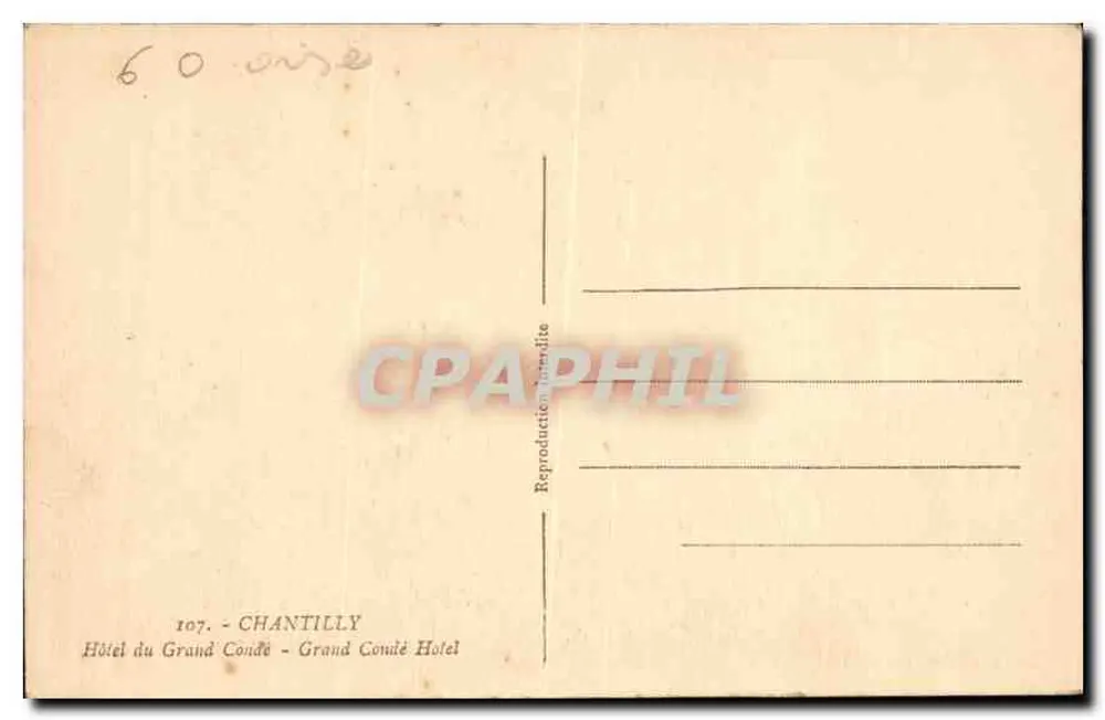 Hotel do Grande Condé — Chantilly — n° 107 - Verso
