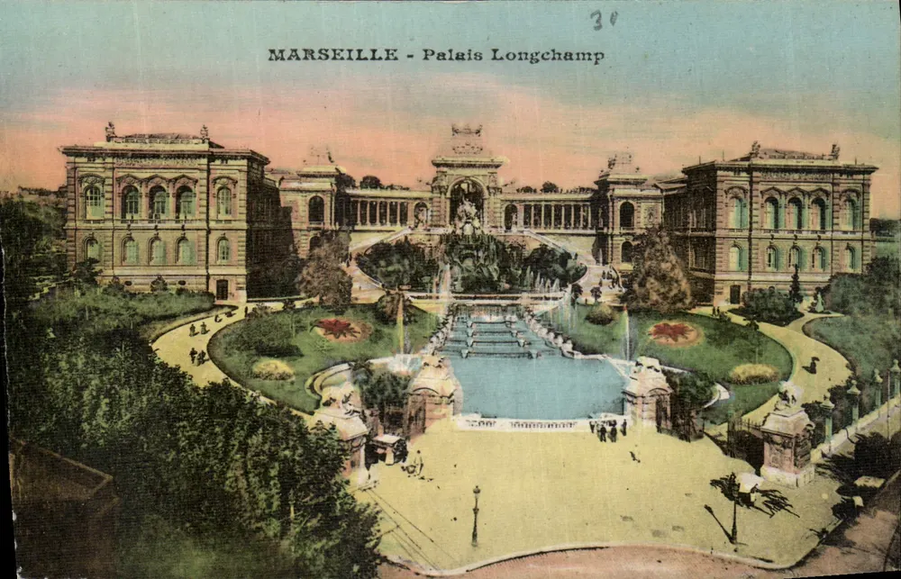 MARSEILLE - Palácio Longchamp — vista panorâmica com fonte central — editor T. OLIVE, n°30 - Frente