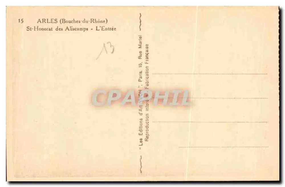 St-Honorat des Aliscamps — Der Eingang — Les Éditions d'Art Yvon, Paris - Rückseite