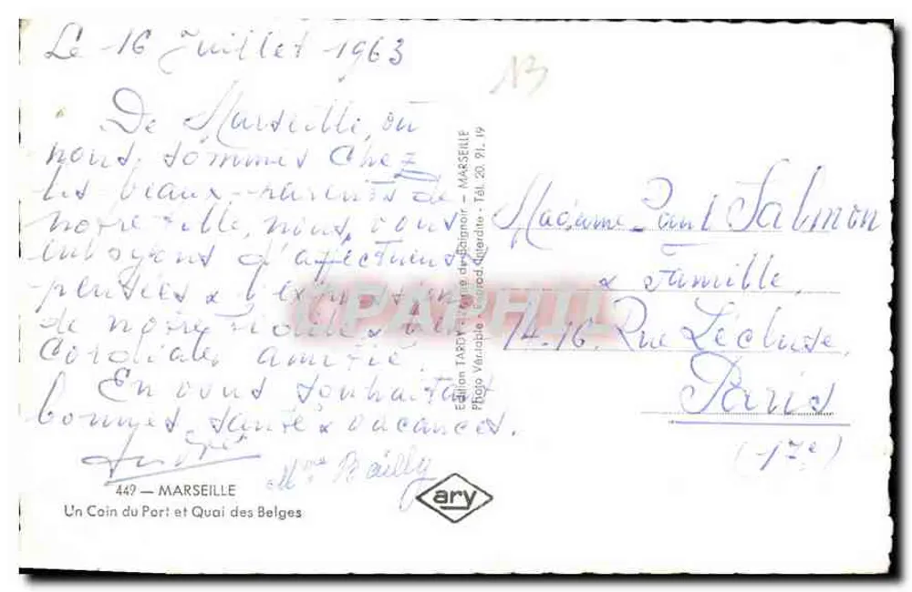 Marseille — Ein Eckbereich des Hafens und Quai des Belges — Édition Tardy, n° 449 - Rückseite