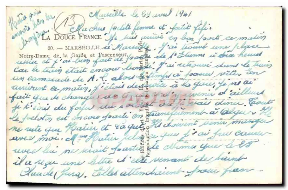 Notre-Dame de la Garde — Marseille — Verlag Yvon, n°30 - Rückseite