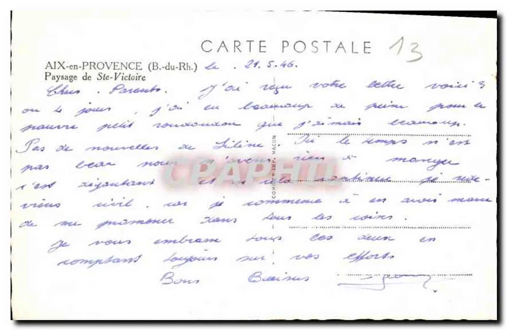 Landschaft von Sainte-Victoire — Aix-en-Provence — Verleger C. Ring, Nr. 13 - Rückseite