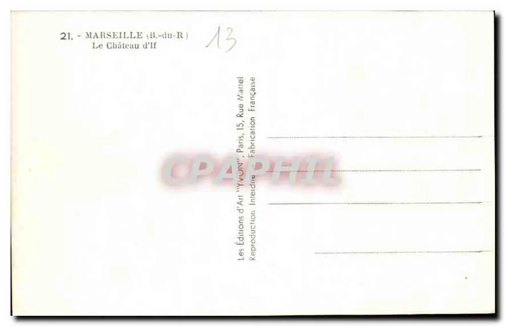 O Castelo de If — Marselha (B.-du-R) — Edições de Arte 'Yvory', Paris - Verso