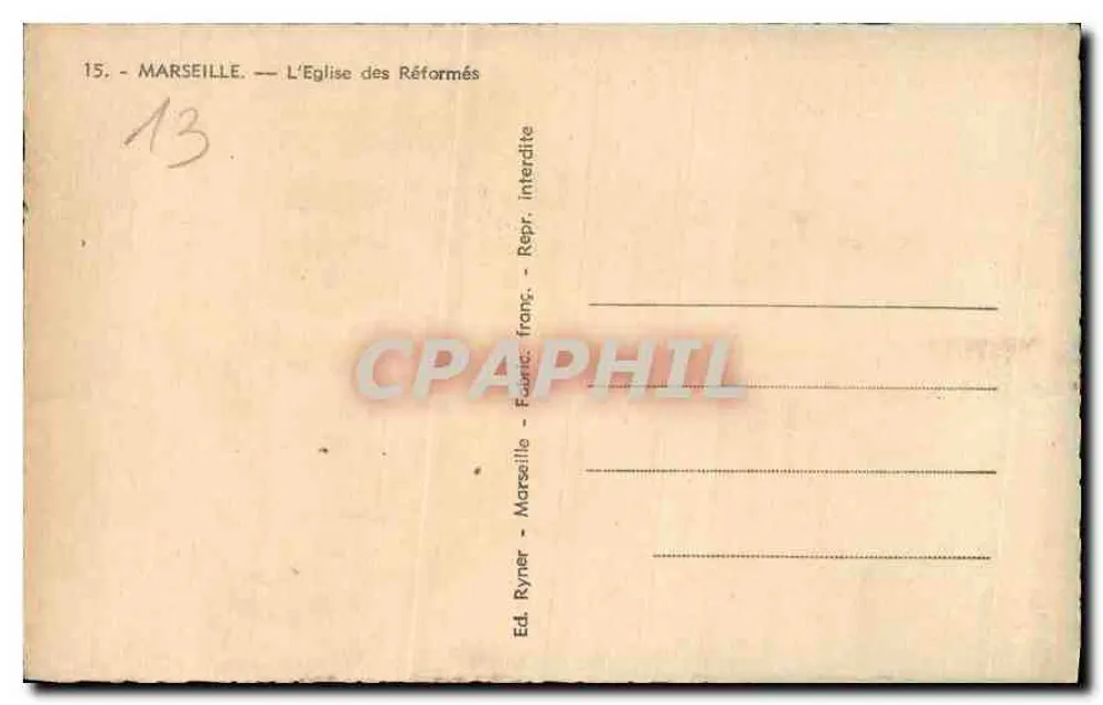 Marseille — A Igreja dos Reformados — Ed. Ryner - Verso