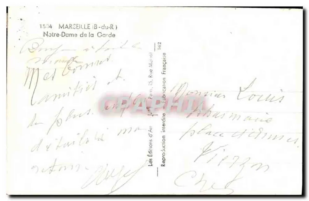 Notre-Dame de la Garde — Marseille — Éditions d'Art Jeuff - Rückseite