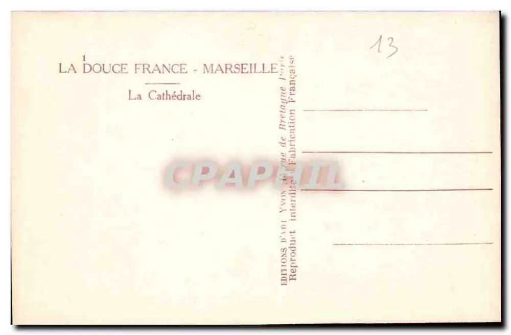 A Catedral — Marselha — ed. La Douce France, n°13 - Verso