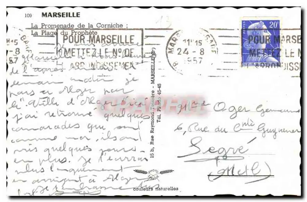 La Promenade de la Corniche ; La Plage du Prophète — Marseille — n°109 - Verso