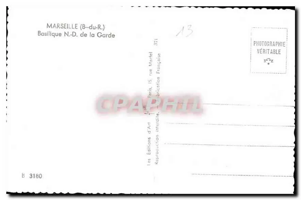 Basilika Notre-Dame de la Garde — Marseille — Editions d'Art Marfet - Rückseite