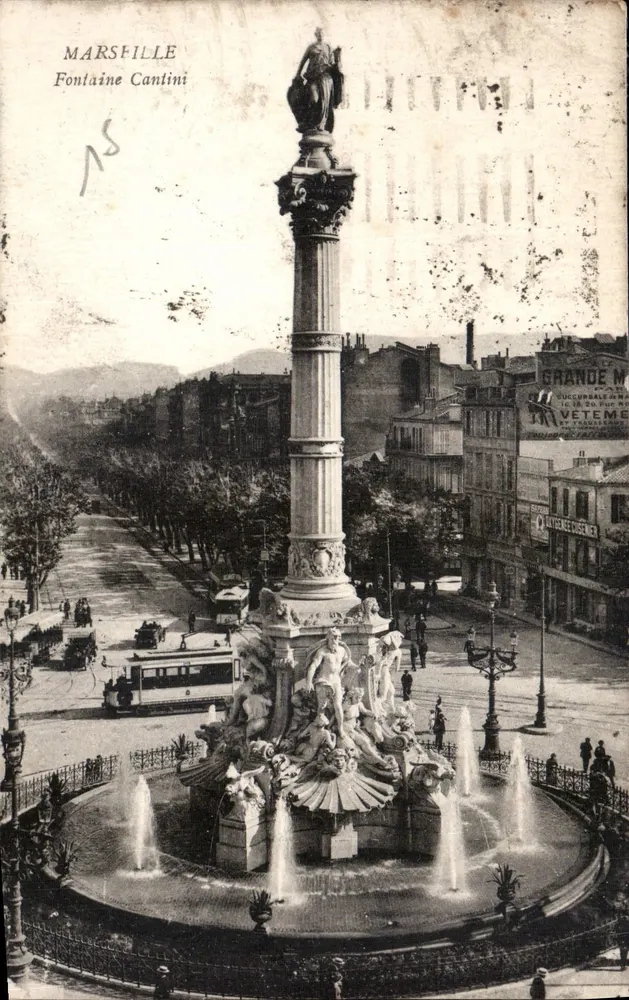 Marseille — Fontein Cantini — uitgever onbekend, serie-nummer niet zichtbaar - Voorkant