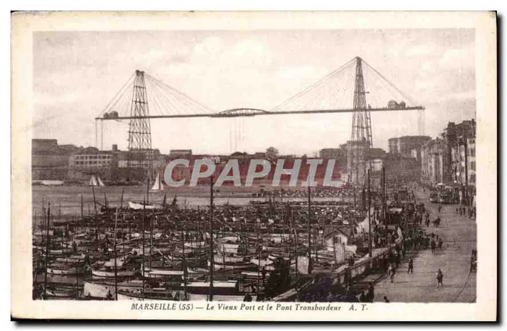 Marseille (35) — Der alte Hafen und die Transbordeur-Brücke — A. T. - Vorderseite