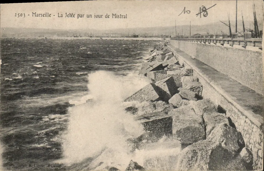 Marseille - Die Mole an einem Mistral-Tag — Phototypie B. Lecour, Marseille, n° 2503 - Vorderseite