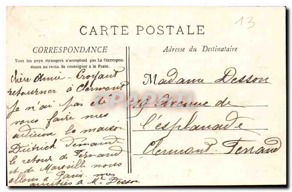 Marselha - O Palácio Longchamp — Coleção B.F. — n°1 - Verso