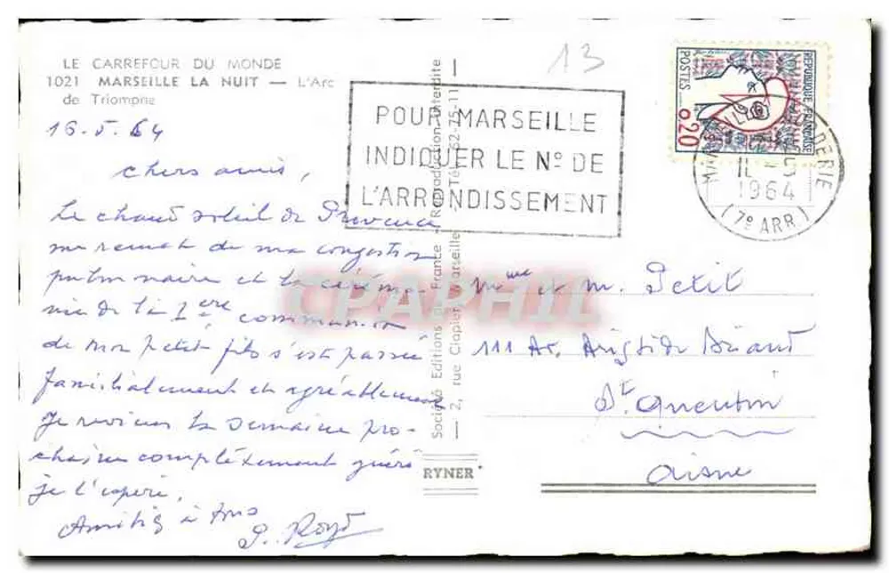 Marseille — Nacht — Der Triumphbogen — Éditions RYNER - Rückseite