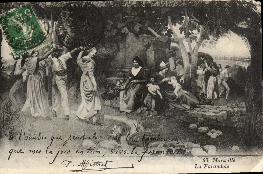 La Farandole — scène de danse provençale — éditeur Marseillle, n°63 - Frente