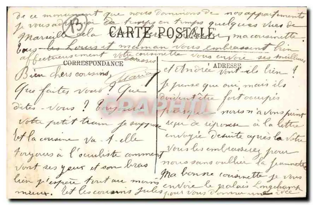 Marselha — O Palácio Longchamp — Selecta, n° 196 - Verso