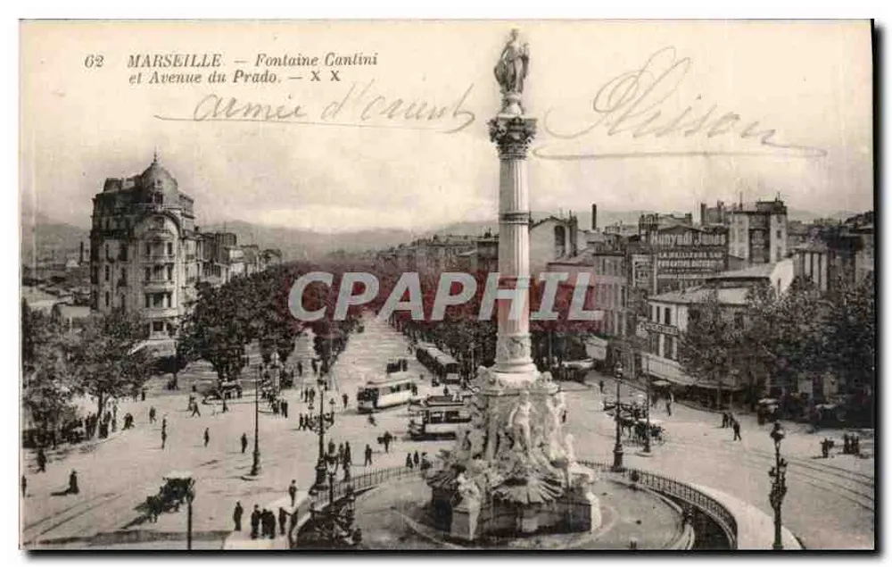 Marseille — Fontaine Cantlini und Avenue du Prado — unbekannter Verlag, Nr. 62 - Vorderseite