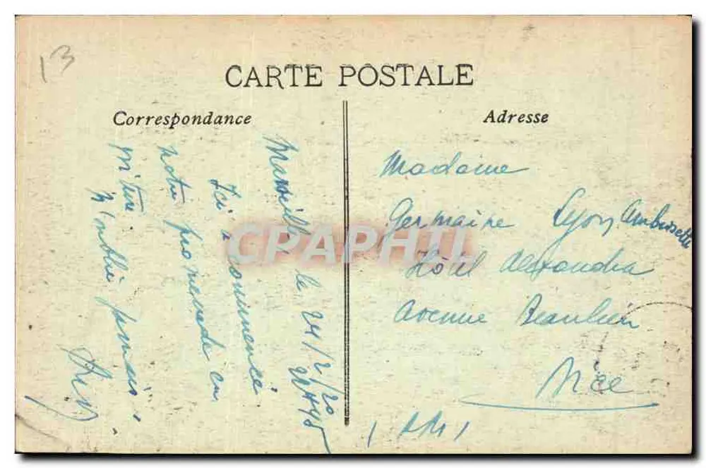 Marseille — Palácio Longchamp — editor A. Publicité, n° 154 - Verso