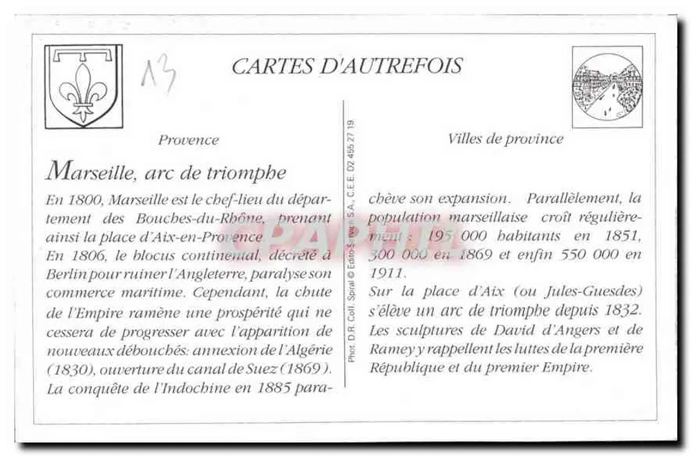 MARSEILLE — A Praça de Aix — O Arco do Triunfo — JFE - Verso