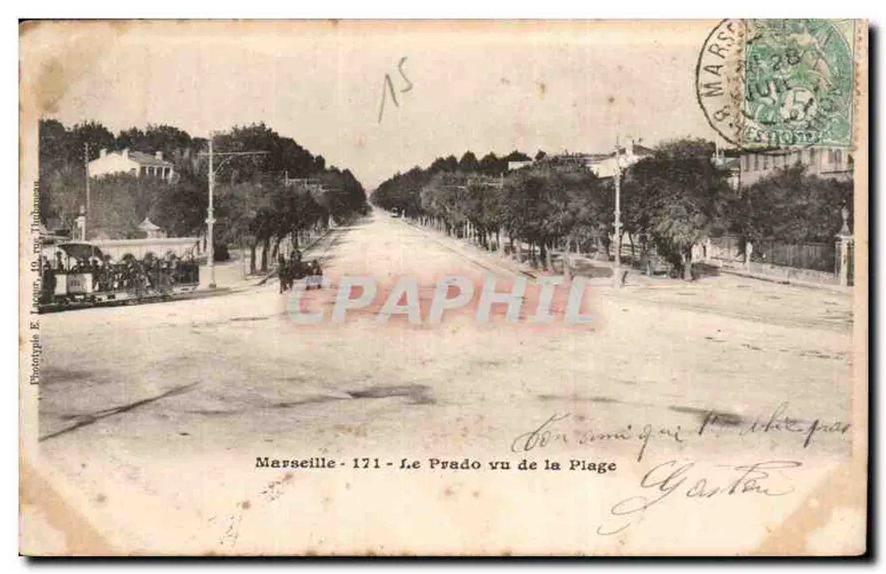 Marselha - Le Prado visto da Praia — Fototipia E. Lepage, 10, rue Tardieu — n° 171 - Frente