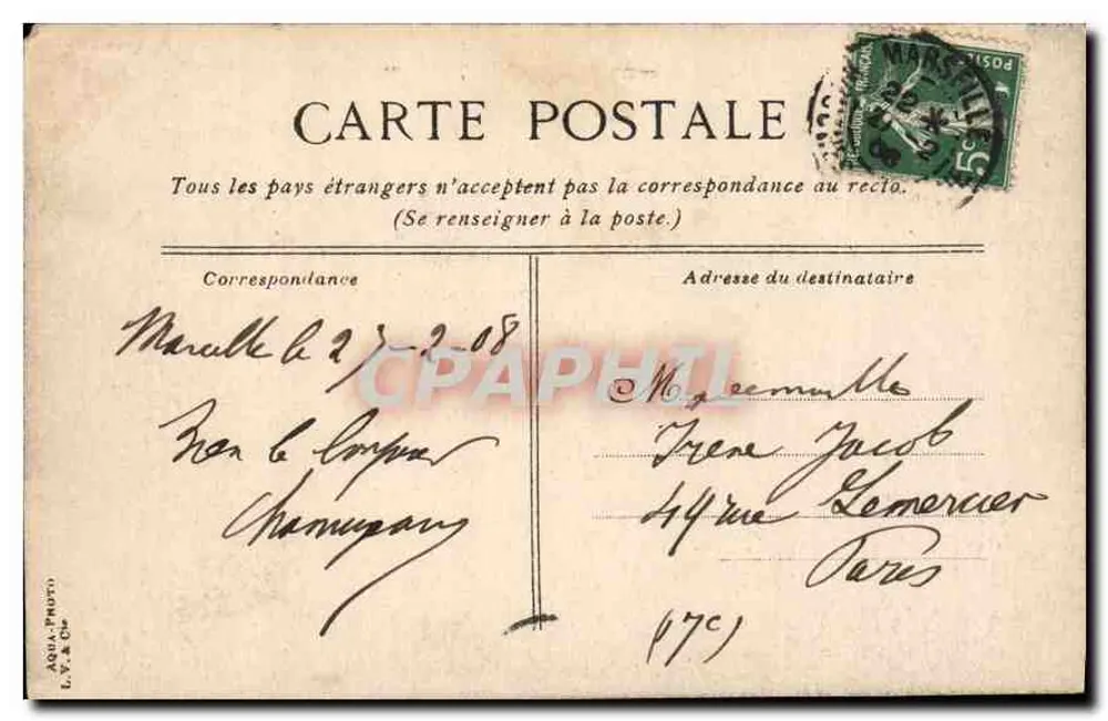 Marseille - o Palácio de Justiça — estátua diante do edifício — L.V. & Cie - Verso