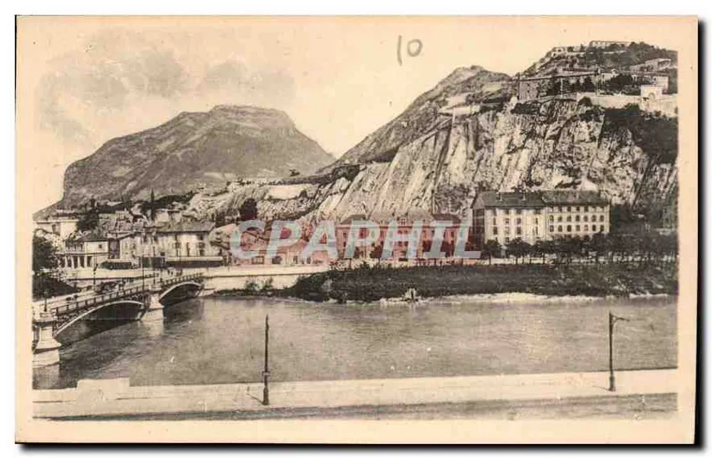 Grenoble — Blick auf die Isère, den Helm Neros und die Festungen — Imp. Lett. et Rec. Néron, 11 rue Letellier, Paris - Vorderseite