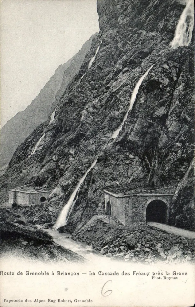 Route von Grenoble nach Briançon — Die Fréaux-Wasserfälle bei la Grave — Papeterie des Alpes Eug Robert, Grenoble - Vorderseite