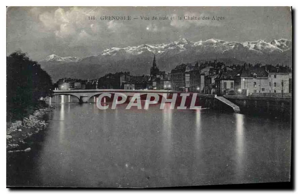 Grenoble — Nachtsicht und die Alpenkette — P. Gaude, photo. publ. - Vorderseite