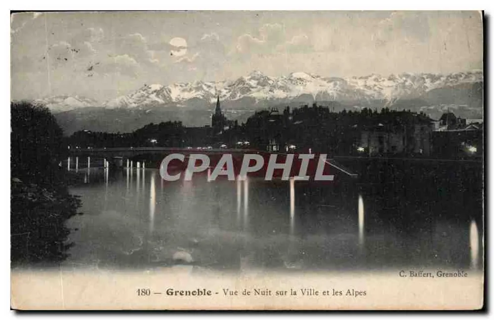Grenoble — Nachtaufnahme der Stadt und der Alpen — C. Baffiert, Grenoble - Vorderseite