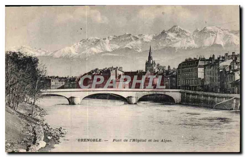 Grenoble — Brücke des Hospitals und die Alpen - Vorderseite