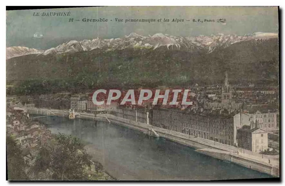Grenoble — Panoramablick und die Alpen — D.F., Paris - Vorderseite