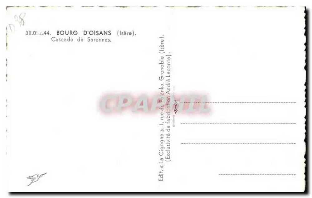 Cascata de Sarennes — Bourg d'Oisans (Isère) — Edição « La Cigogne » - Verso