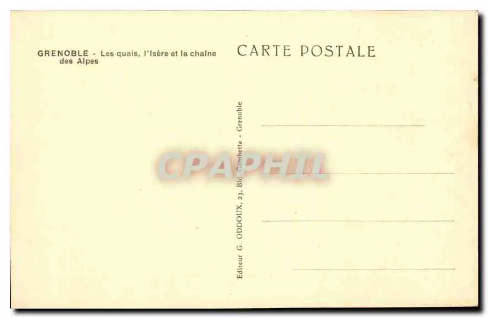 Grenoble - Les quais, l'Isère et la chaîne des Alpes — Éditeur G. Oddoux, Grenoble - Rückseite