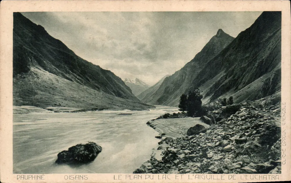 Der Plan des Sees und die Spitze der Euchatra — Oisans — Cliché Oppoux, Grenoble - Vorderseite