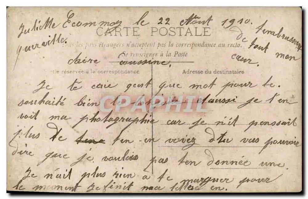 Retrato de uma mulher — estúdio — datado por volta de 1910 - Verso