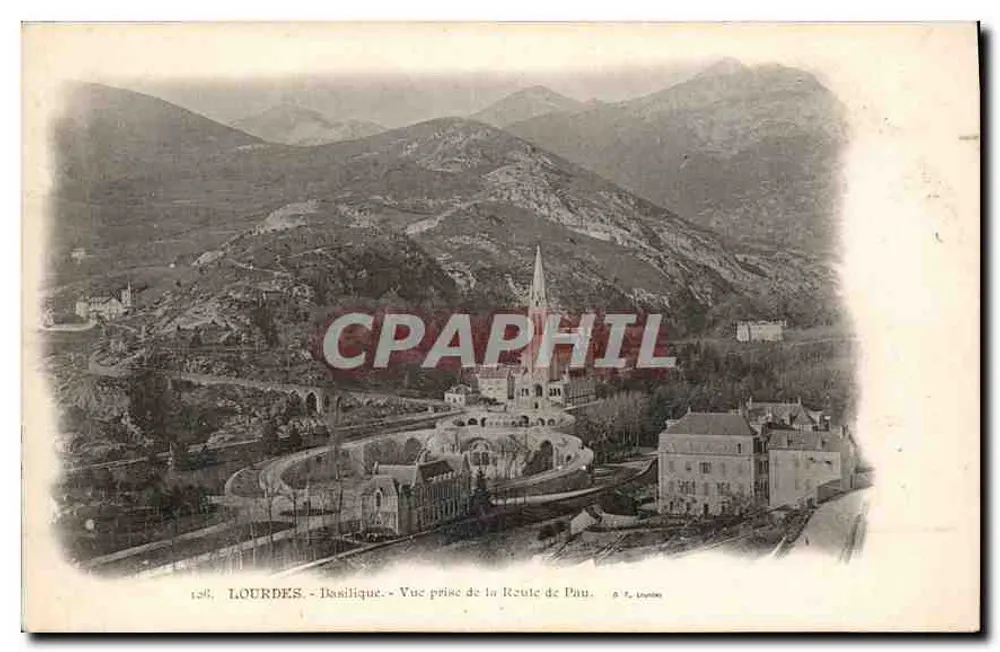 Lourdes - Basilique - Ansicht vom Route de Pau - A. F. Lourdes - Vorderseite