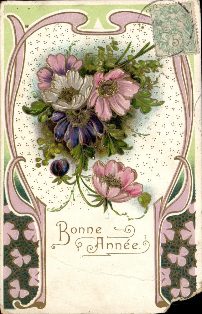 Bouquet de flores — Bonne Année — editor desconhecido - Frente