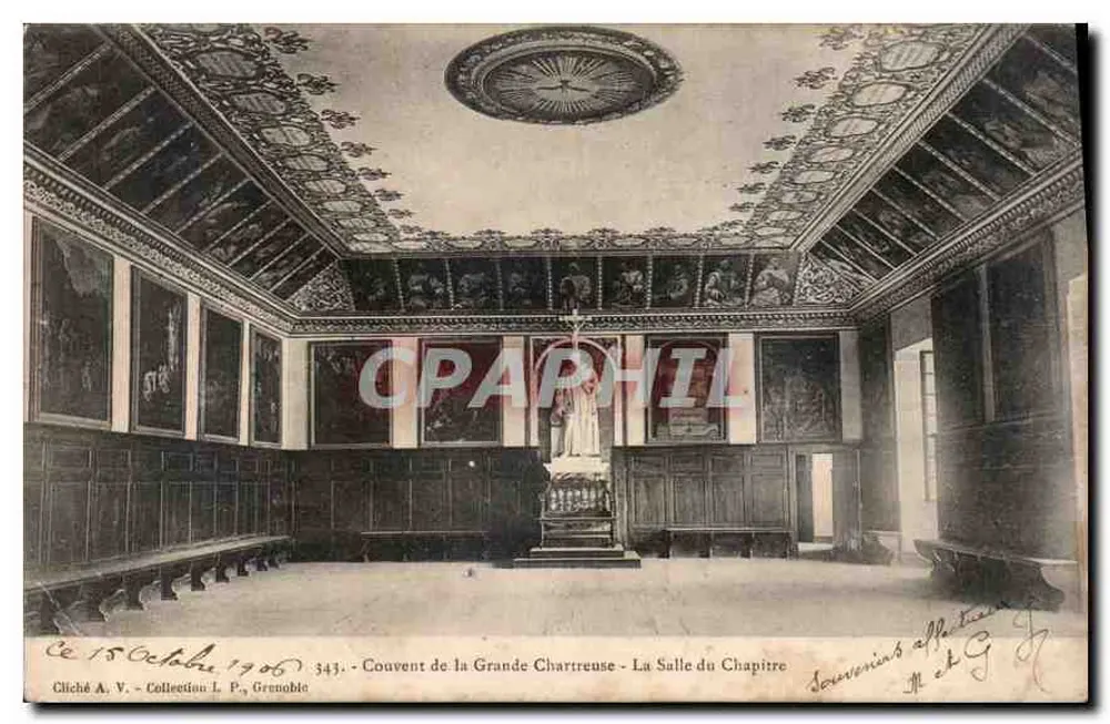 Kloster der Grande Chartreuse - Die Kapitelhalle — Cliché A. V., Sammlung L. P., Grenoble, n° 343 - Vorderseite