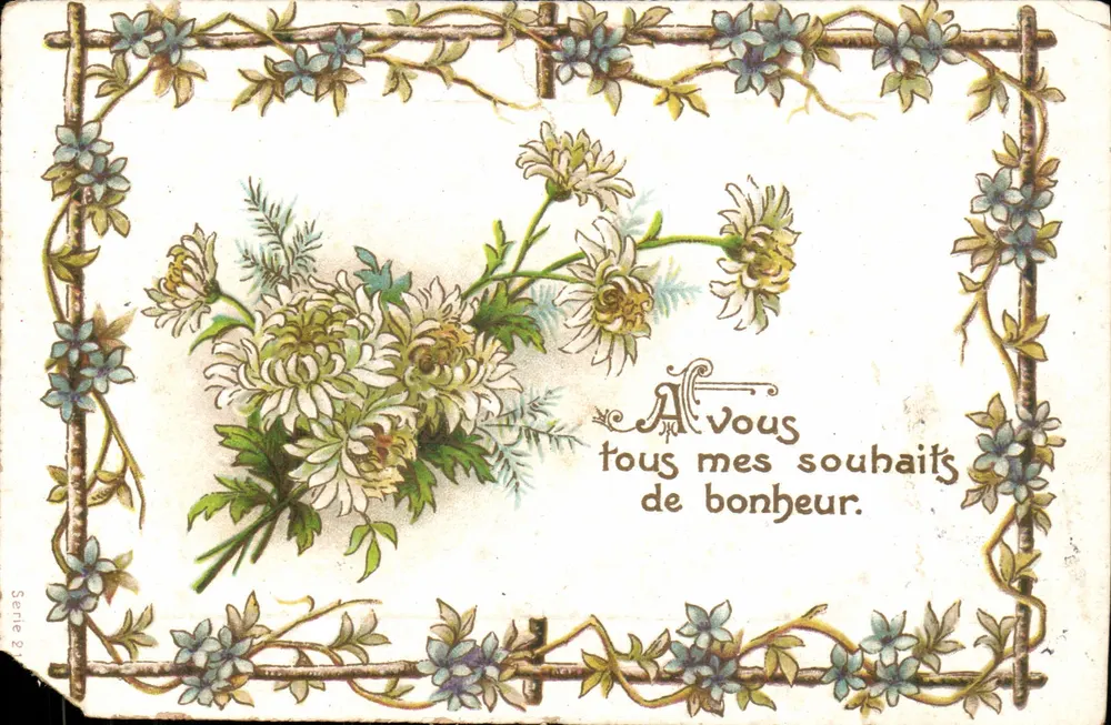 앤티크 엽서 A vous tous mes souhaits de bonheur Fleurs - 앞면
