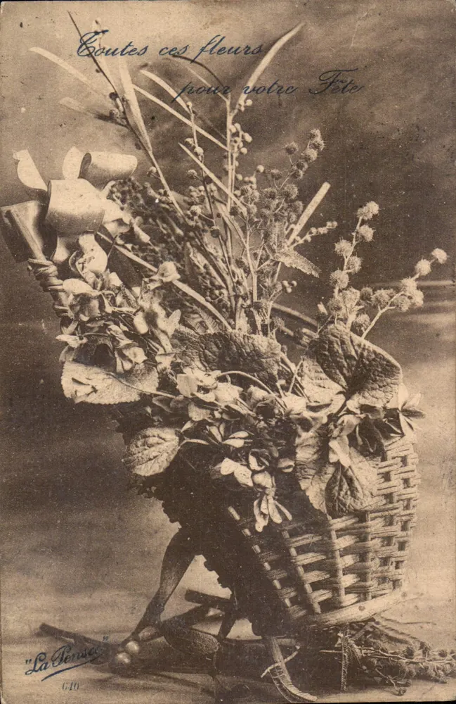 Arranjo de flores em um cesto — "La Pensée" n°610 - Frente
