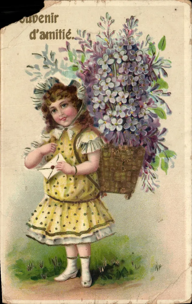 Bambina con mazzo di lilac — Ricordo di amicizia — editore sconosciuto - Recto