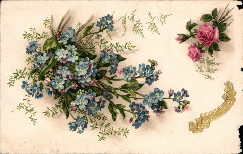 Arranjo de flores — Floresta azul e rosas — editor Pittius, n° 985 - Frente