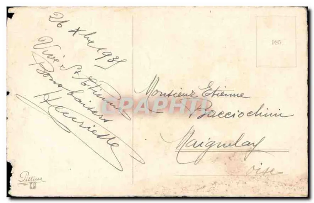 Arranjo de flores — Floresta azul e rosas — editor Pittius, n° 985 - Verso