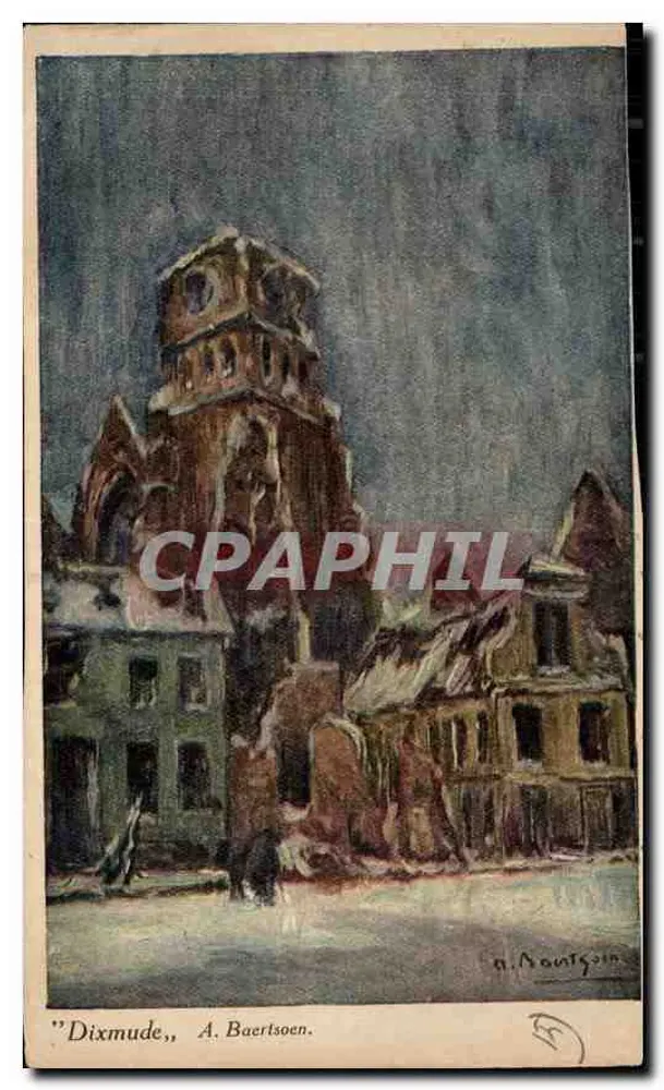 Dixmude — vista da catedral sob a neve — A. Baertsoen - Frente