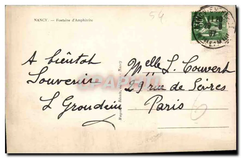 Nancy — Fontaine d'Amphitrite — Magnat, éditeur, Nancy - Verso