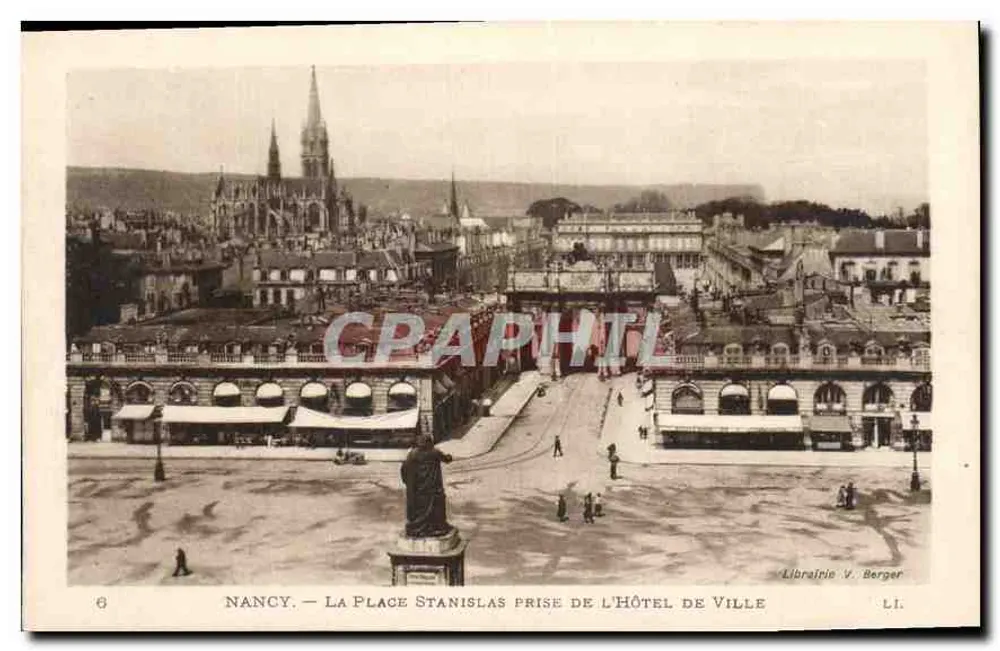 Nancy — Ansicht der Place Stanislas vom Rathaus — Buchhandlung V. Berger - Vorderseite