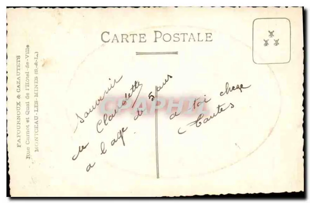 Menina com 5 anos — Fafournoux & Gazautets, Montceau-les-Mines - Verso