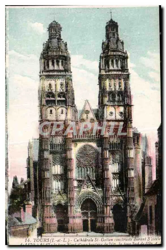 Tours (Loire-et-Loire) — Kathedrale Saint-Gatien mit ihren beiden Türmen, Frontansicht — A. Pappeghin, Tours, n°14 - Vorderseite