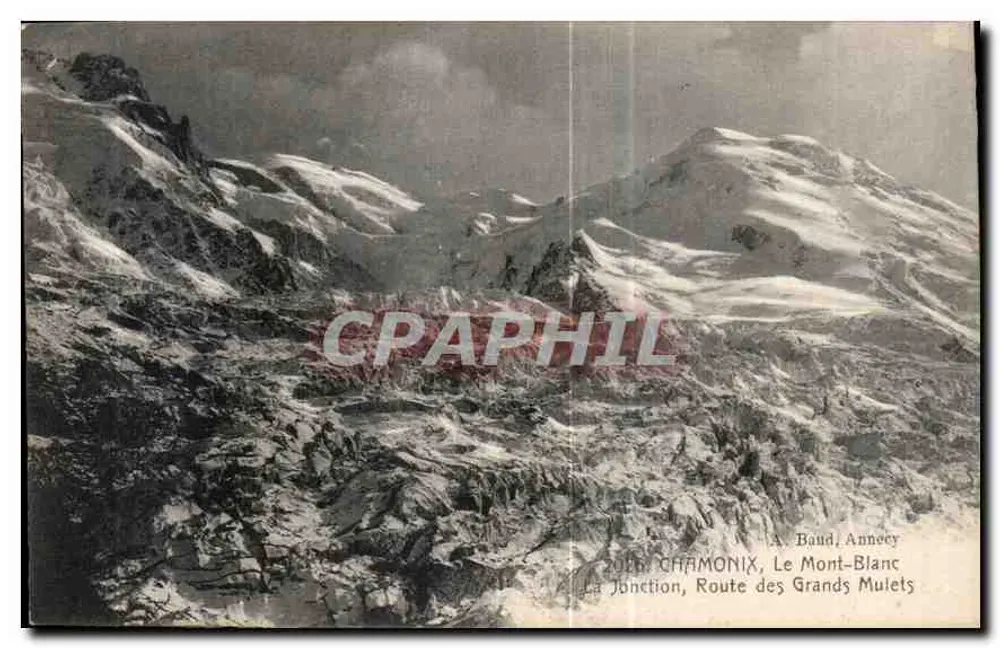 La Junction, Estrada dos Grandes Mulets — Chamonix, O Monte-Blanco — A. Baud, Annecy - Frente