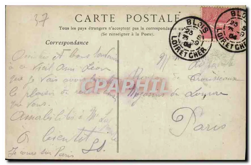 Castelo de Chenonceaux — A Entrada Principal — Coleções ND. Fot. - Verso